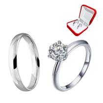 Aliança Prata 3mm Compromisso União + Anel Prata Solitario 2mm Pedra Branca Tradicional