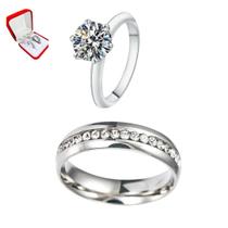 Aliança Prata 6mm Risco Pedra Branca Namorados + Solitario 2mm Anel Prata Pedra Zirconia Tradiciona