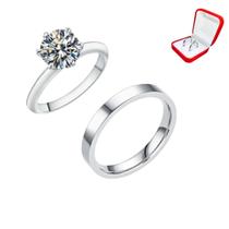 Aliança Prata Namoro Reta 3mm + Anel Solitário Prata 2mm Casal Luxo Namorados Compromisso Aliança Prata Namoro Reta 3mm + Anel Solitário Prata 2mm Casal Luxo Namorados Compromisso