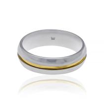 Aliança Rommanel Aço com aplique de Ouro 210060