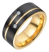 Aliança Tungstênio 8mm Preto Fosco Banhado a Ouro 18K Numeração:22