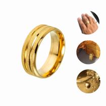 Aliança Tungstênio Ouro 18k Com Frisos Dourado Fosca 6mm Aliança Tungstênio Ouro 18k Com Frisos Dourado Fosca 6mm