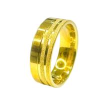 Aliança União Banhado Ouro 18k 6mm Riscos Friso Fosco Brilho Diamantado Casal Casamento