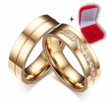 Alianças Banhada Ouro 18k Casamento Tradicional Noivado Anel Anatômica Par Resistente Ouro DOuradas Abauladas Confortáveis Inoxidáveis Caixinha