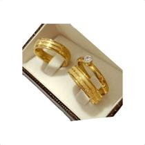 Alianças Casamento Banhada Ouro 18k 6mm + Anel Solitario