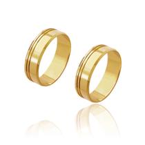 Alianças de Casamento Cronos Ouro 18k Reta Frisos 5mm 6g