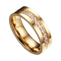 Alianças De Casamento Em Aço Inoxidável Dourado Com Zircônia Para Mulheres E Homens, Joias Para