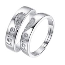 Alianças de Namoro (LOVE) Prata Esterlina Real 925 Redimensionáveis...