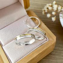 Alianças de namoro Prata 950 com Fio de Ouro 4mm (Par)