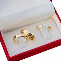 Alianças de Ouro 18k 4mm Casamento + Anel de Noivado