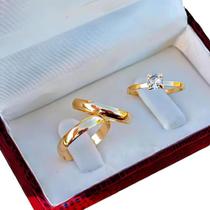 Alianças de Ouro 18k Casamento 3mm 3g + Anel de Noivado Alianças de Ouro 18k Casamento 3mm 3g + Anel de Noivado