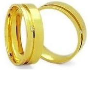 Alianças Ouro 18 Kilates Casamento Casal Maciça 6 mm 14 Gramas Maciça Anatômicas Pedra de Brilhantes 2 mm
