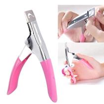 Alicate Cortador De Unhas Naturais Postiças Gel Tips Profissional Cortes Precisos Acrílica Acrigel Rosa Mola Suave Resistente Aço Carbono Niquelado
