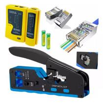 Alicate Crimpar Rj45 EZ Vazado, COM Testador, e 20 Rj45 Blindado Ez