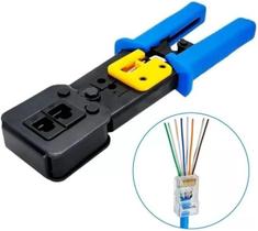 Alicate de Crimpagem Profissional EZ RJ45 RJ12 RJ11 CAT6 CAT5e 3x1 Vazado Rede Telefone Crimpa Corta Decapa