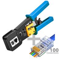 Alicate de Crimpar Crimpador Rj45/RJ12/Rj11 Rede + 100 Conectores Vazados