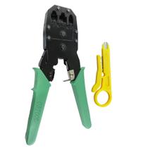 Alicate de Crimpar Rj45 Rj12 e Rj11 verde + Desencapador De Fio e chave keystone