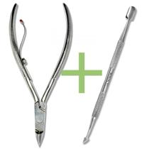 Alicate de cutícula + espatula dupla em inox profissional para manicure e pedicure e podoligia Alicate de cutícula + espatula dupla em inox profissional para manicure e pedicure e podoligia