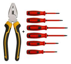 Alicate Universal 8 + Kit Chave Fenda Philips Isolada 7 Peças