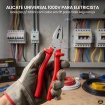 Alicate Universal 8 Polegadas Cabo Isolado 1000V Para Eletricista Fios Uso Profissional