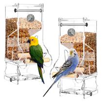 Alimentador automático de pássaros HOSUKKO No Mess Transparente Acrílico Alimentador automático de pássaros HOSUKKO No Mess Transparente Acrílico