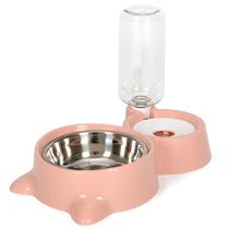 Alimentador + Bebedor. Material: Plástico PP, Aço Inox. Medidas: 31X17X6 cm. - Cor Salmão