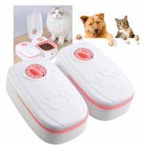 Alimentador Comedouro Com Temporizador Duplo Agua Raçao 2x1 Cachorro Gato Bichos Animais Petshop Resistente Multiuso