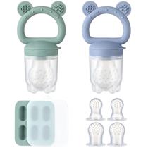 Alimentador de frutas para bebês, pacote com 2 unidades de silicone com bandeja para freezer e mordedor