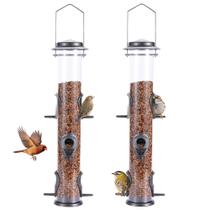 Alimentador de Pájaros de Metal MIXXIDEA 2 unidades, Tubo de 20" con 6 puertos, Gris