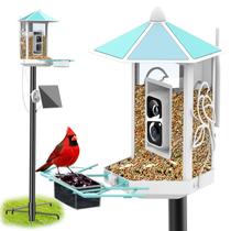 Alimentador de pássaros com câmera Metal 2K Live Stream com poste de 1,9 m