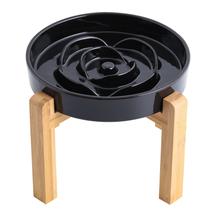 Alimentador lento de cerâmica Dog Bowl Addogyy com suporte de madeira preto