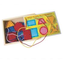 Alinhavos de formas geométricas caixa madeira educativo - Carimbras