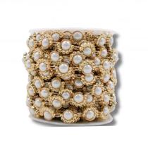 Aljofre meia flor c/pérola 12mm em abs cor dourado metro Aljofre meia flor c/pérola 12mm em abs cor dourado metro