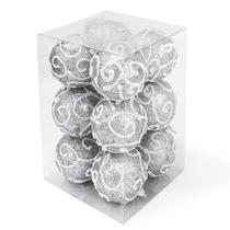 allgala 12 Pack 3 polegadas árvore de Natal ornamento bolas-glitter decorado espuma grande bola de Natal - prata