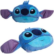 Almofada 3D Stitch Rosto Com Aplique Bordados E Tecido Veludo 78cm Largura Oficial Disney