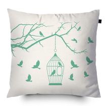 Almofada Algodão Serigrafada Passaros 40x40cm Tiffany