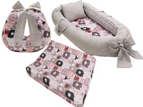 Almofada Amamentação + Ninho Redutor Berço Menina + Trocador Cômoda