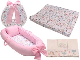 Almofada Amamentação + Ninho Redutor Menina + Trocador + Kit Fralda