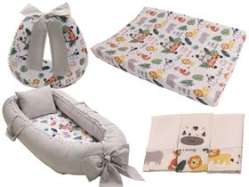 Almofada Amamentação + Ninho Redutor Menino + Trocador + Kit Fralda