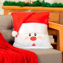 Almofada Avulsa Cheia Bordada Papai Noel Natalina 45cm x 45cm com Gorro em Cetim - Decoração Natal Fim de Ano Almofada Avulsa Cheia Bordada Papai Noel Natalina 45cm x 45cm com Gorro em Cetim - Decoração Natal Fim de Ano