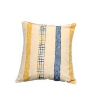 Almofada Bege Listrado c/ Azul e Mostarda