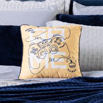 Almofada Blend Game Amarela Estampada Avulsa Cheia em Veludo Suede com Enchimento em Refil Silicone