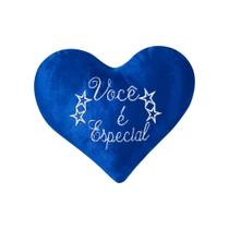 Almofada bordada coração de pelúcia especial azul 1pç - Vitor Bordados