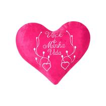 Almofada bordada coração de pelúcia minha vida pink 1pç