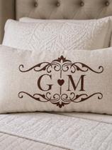Almofada Bordada Decorativa 50x30 Retangular Duas Letras Cor do Bordado:Marrom