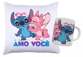 Almofada + Caneca Dia Dos Namorados Stitch E Angel