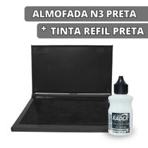 Almofada Carimbeira Escritório N3 Preta + 1 Tinta Refil 40ml