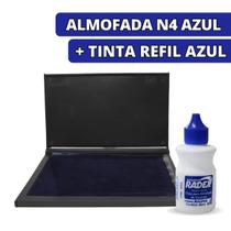 Almofada Carimbeira Escritório N4 Azul + 1 Tinta Refil 40ml