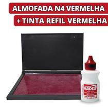 Almofada Carimbeira Escritório N4 Vermelha + 1 Tinta Refil 40ml