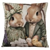 Almofada casal coelho pascoa xadraz verde 43x43 belchior Almofada casal coelho pascoa xadraz verde 43x43 belchior
